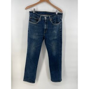 Levi's 514 Straight Leg FITS 32x29 Dark Wash Denim Blue Jeans Zip Faded